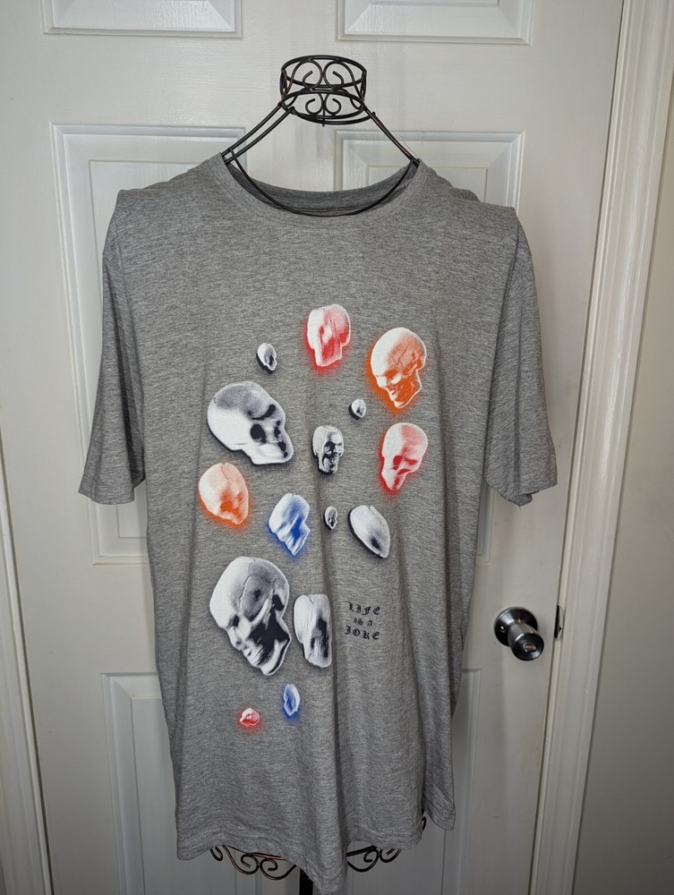 Elevenparis Shirt Mens XL Gray Skull Head Graphic Life is a Joke Grunge NWOT B07
