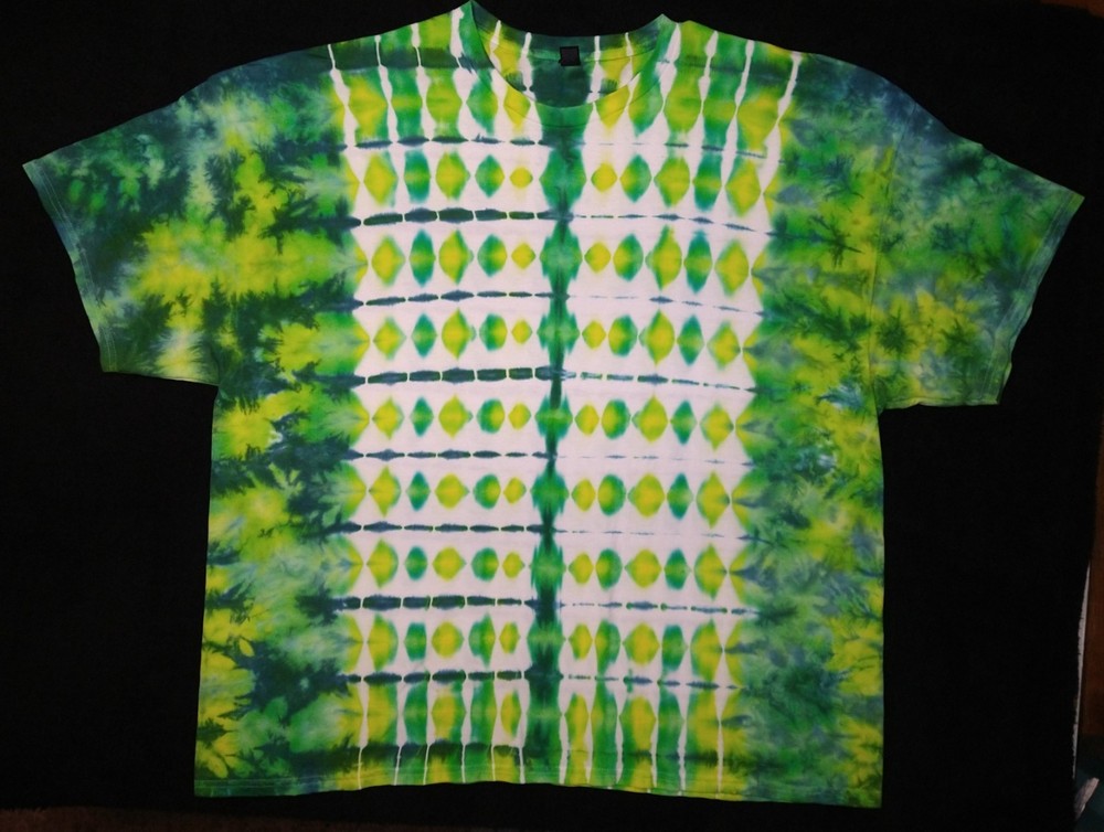 Bright Yellow, Green And Teal Ice Dye Tie Dye Unisex T Shirt ~ Sz 4XL