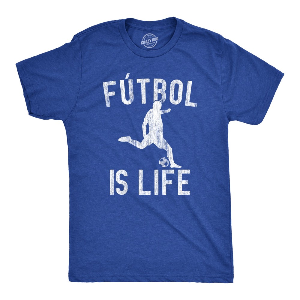 Mens Futbol Is Life T Shirt Funny Football Lovers Novelty Soccer Graphic Tee for