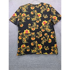 Nike Floral Print T-Shirt Mens Large Black Yellow Athletic Cut Futura Logo Tee