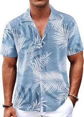 Men’s Hawaiian Shirt Tropical Floral Short Sleeve Button Down Casual Beachwear
