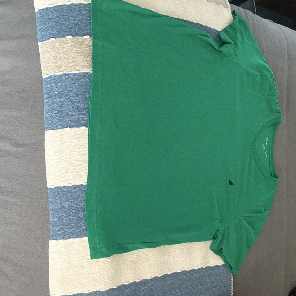 Nautica Men’s Green Crew Neck Short Sleeve Cotton Knit Solid Logo T-Shirt XL