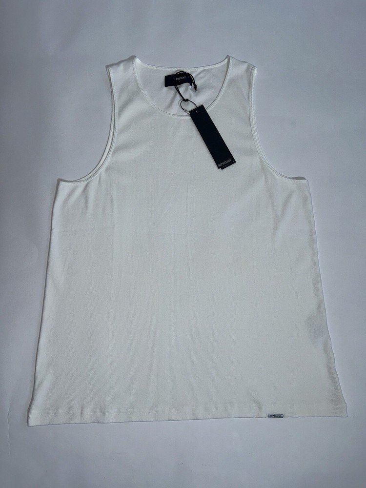 Represent Men’s Tank Top Vest Ribbed Flat White Cotton Summer Holiday Gym Layer