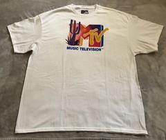 NEW MTV Logo Desert Scene Watercolor Paints Men’s White T-Shirt Various Sizes
