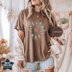 Crystal Grid Zodiac Wheel Comfort Tee Astrology Spiritual Design