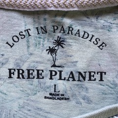 Free Planet Tropical T-Shirt Mens Large Blue Green Pink Boho Paradise Beachwear