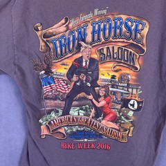 Iron Horse Saloon T Shirt Mens L Gray Bike Week 2016 Trump Machine Gun Graphic