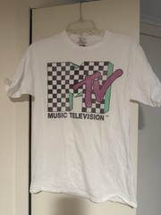MTV checkered T Shirt Small Vintage White