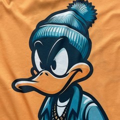 Duck T Shirt Mens XL Orange Cartoon Character Graphic Streetwear Tee Crew Neck