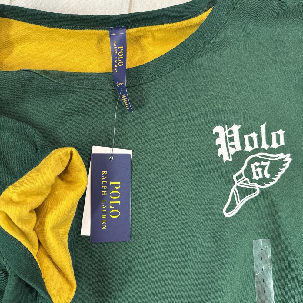 Polo Ralph Lauren Reversible Polo Athletic Shirt Mens Large Green Yellow NEW $95