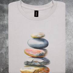 Stacked Stones Shirt Watercolor Rock Cairn Nature Artwork Tshirt Light Gray