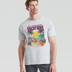 All Year Round Vacations Christmas Santa Reindeer Beach Graphic Unisex Tee