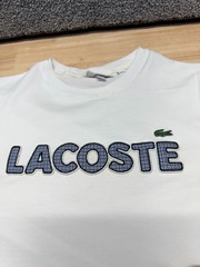 Lacoste T-Shirt Men’s M 4 White Houndstooth Graphic Spell-Out Croc Applique