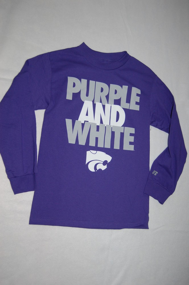 Mens Long Sleeve Tee Shirt PURPLE AND WHITE Lt Purple POWERCAT K STATE S 34-36