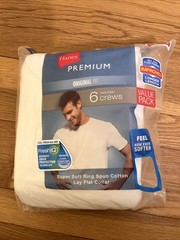 Hanes 6 Crews Original Fit Size S/P Super soft Lay Flat Collar NWT White