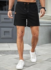 JMIERR Men’s Casual 5″/ 7″ Shorts Waffle Elastic Waist Large, 01 Black
