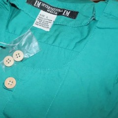 Vintage 90s International Male IM Teal Tunic Shirt Men’s Large All Cotton NOS