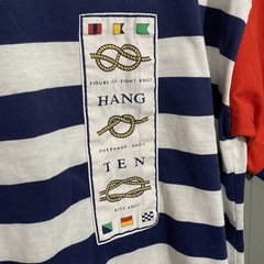 Vintage 80s Hang Ten Size MT Navy White Striped Boxy Nautical T Shirt