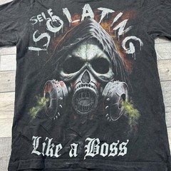 Spiral T-Shirt Self Isolating Like A Boss Graphic Print Gothic Black Mens Small