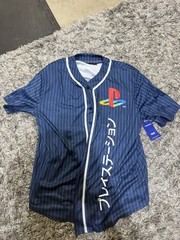 PlayStation Katakana Kanji Baseball Jersey Official License Navy Pinstripe XL