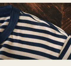 Men Classic Henry Shirt Sailor Striped T-Shirt Cotton Deck Sea Undershirt Causal
