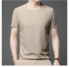 Mens Knitted O-neck Breathable Thin Cashmer Short Sleeve Tee Solid Color Tops
