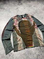 🔥00’s Custo Barcelona Tattoo Asymmetrical Mesh T Shirt Jean Paul Gaultier Style