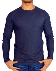 MENS PLAIN LONG SLEEVE T SHIRT SLIM FIT CASUAL GYM FASHION INDIGO BLUE BLACK