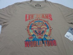 LEE JEANS WORLD TOUR Distressed Graphic T-Shirt Brown Size XL NEW