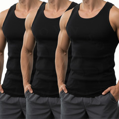 MENS VESTS 100% COTTON TANK TOP SUMMER TRAINING GYM TOPS PACK PLAIN S M L XL 2XL