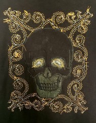 VTG 1990s 90s Y2K Edward Dada Black Leather Applique Skull Embellished Tee Shirt