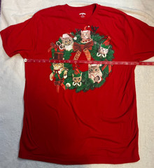 Holiday Time Cat Wreath “Meowy Christmas” Graphic T-Shirt Size L
