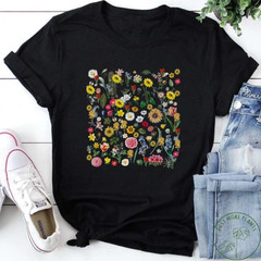 Graphic Flower men women Black tshirt full size