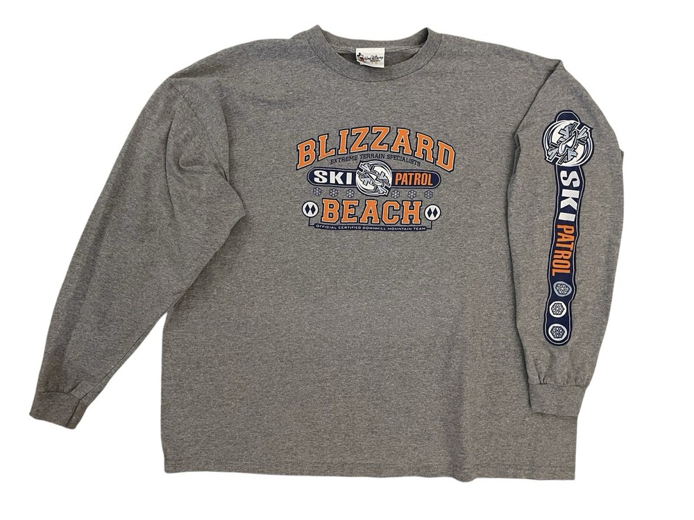 VTG WDW Disney Blizzard Beach Ski Patrol Mens 2XL Grey Long Sleeves Shirt