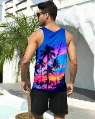 Mens Beach Tank Tops Fashion Graphic Quick Dry Sleeveless Shirt for Beach