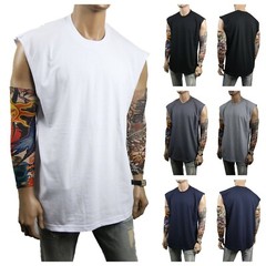 Men T-Shirt S-5XL HEAVY WEIGHT Crew Neck Muscle Plain Tank Top Sleeveless GYM