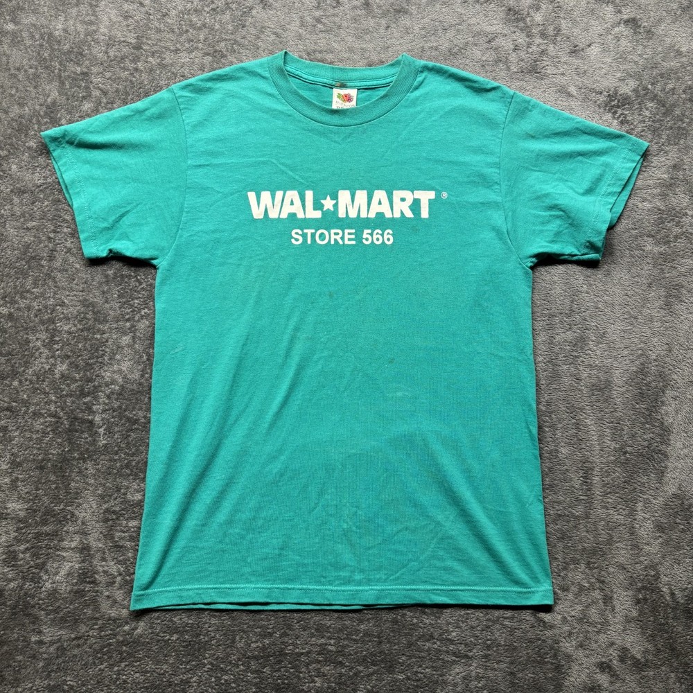 Vintage Walmart Shirt Mens Medium Blue Teal Short Sleeve Store Employee Y2K