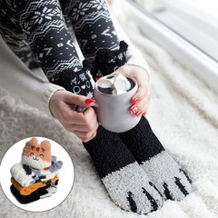 5 Pairs Cat Paw Socks Girls Women Cozy Fuzzy Feet With Heart Cute Animal