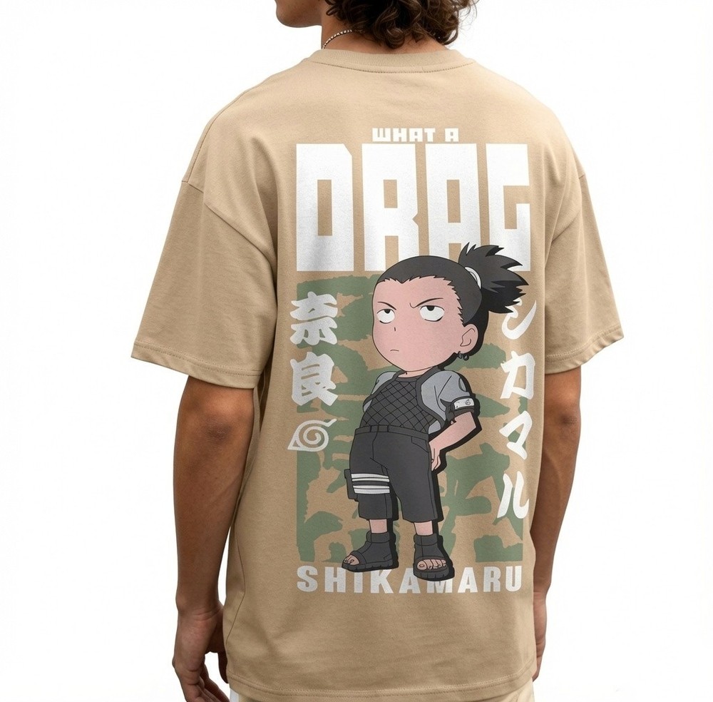Naruto What A Drag Oversized T Shirt For Men Pure Cotton Brown Graphic Tee