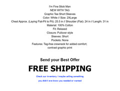 Men’s I’m Fine Stick Man Graphic Tee Short Sleeves 2XLARGE White NEW