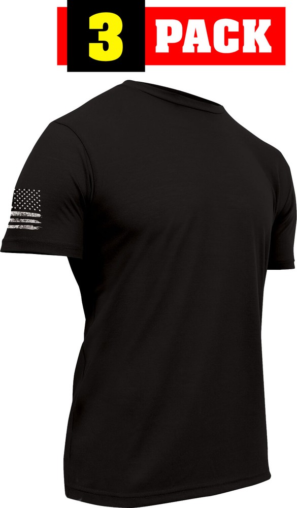 Tactical Muscle Athletic T-Shirts with US Flag & Loop Field Solid Tees 3 Pack