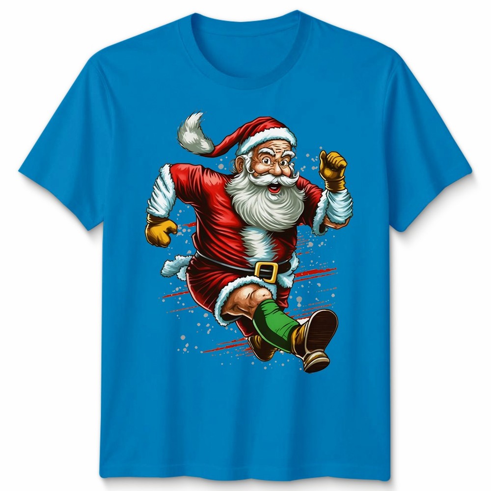 Running Santa Claus Christmas T-Shirt Funny Ugly Unisex Funny Holiday Tee #MC32