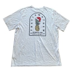 Travis Mathew T-Shirt Mens XXL White Always On Holiday HUGE Logo Christmas MINT