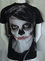 Zombie Goth Skull face Graphic T shirt with Lace up Lips and Real Nose Ring M