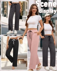3 Pack Women’s Yoga Sweatpants Wide Leg Drawstring Baggy Pants Casual Loose W…