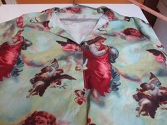 Cool Green Short Sleeve Button Shirt Praying  Angel/Cherub- M