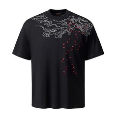 Men’s Embroidered Dragon T-Shirt Hip Hop Short Sleeve Heavy Stitch Streetwear
