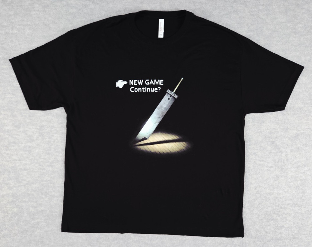 Final Fantasy VII New Game Continue Shirt Adult XL Black ~ Buster Sword
