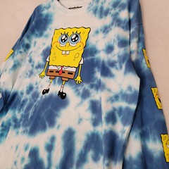 NICKELODEON SPONGEBOB TIE DYE T SHIRT MENS Large L BLUE WHITE LONG SLEEVE NWT