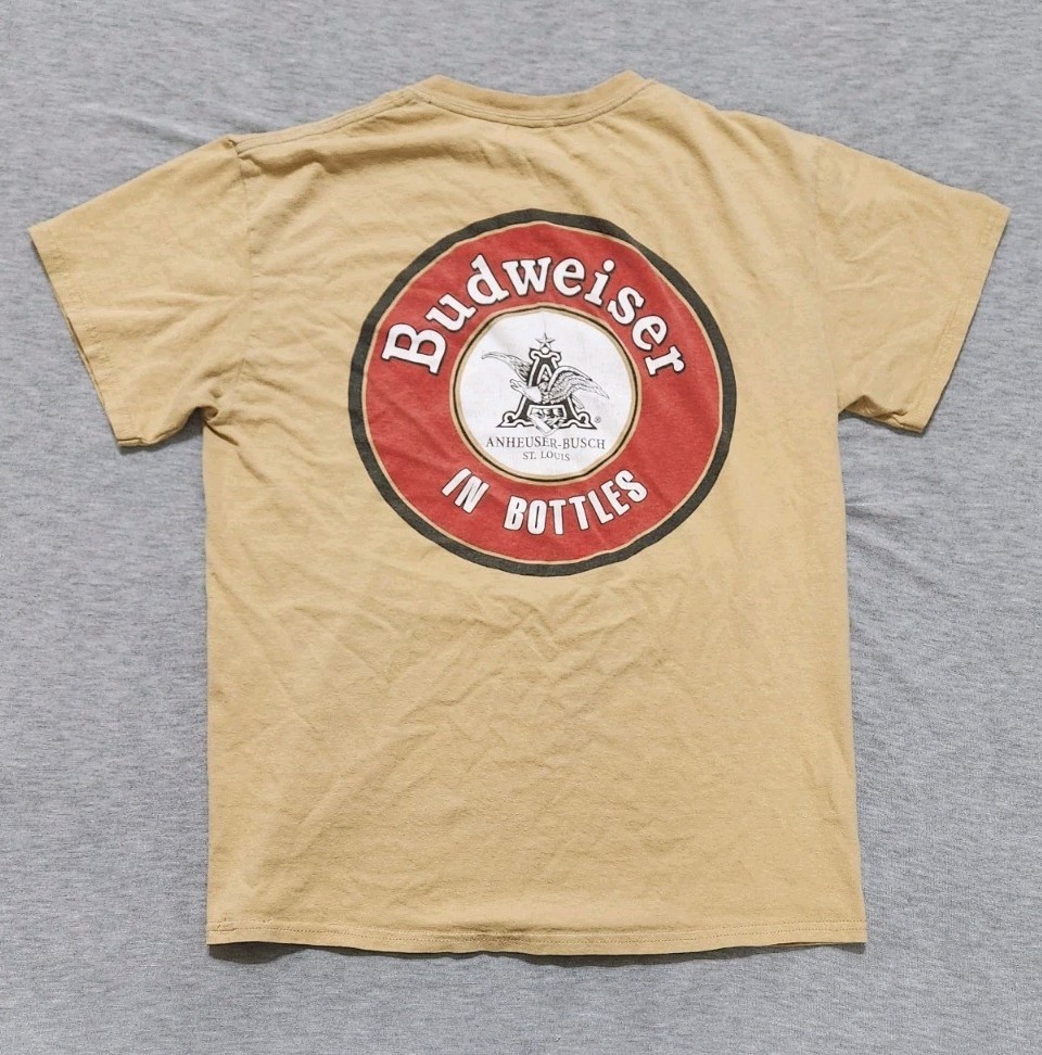 Budweiser Shirt Adult S Brown Beer Brewing Company Tee Alcohol Bartender Party
